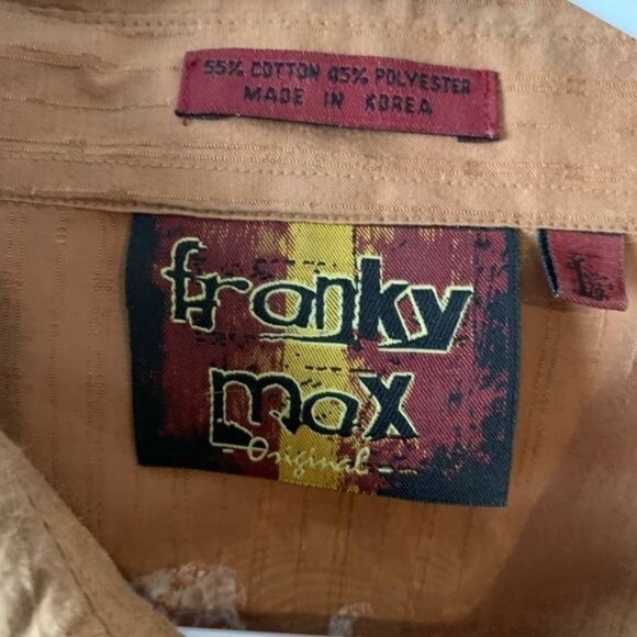 Franky Max Original Mens Button-Up Shirt Brown With Graphic Print Long Sleeve Co - Picture 2 of 6